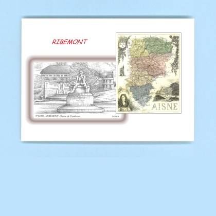 Cartes Postales impression Noir avec dpartement sur la ville de RIBEMONT Titre : statue de condorcet