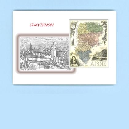 Cartes Postales impression Noir avec dpartement sur la ville de CHAVIGNON Titre : vue