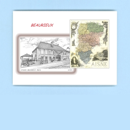 Cartes Postales impression Noir avec dpartement sur la ville de BEAURIEUX Titre : mairie