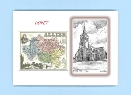 Cartes Postales impression Noir avec dpartement sur la ville de DOYET Titre : eglise