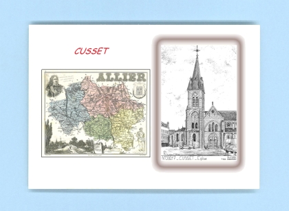 Cartes Postales impression Noir avec dpartement sur la ville de CUSSET Titre : eglise