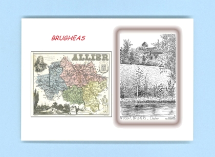 Cartes Postales impression Noir avec dpartement sur la ville de BRUGHEAS Titre : clocher