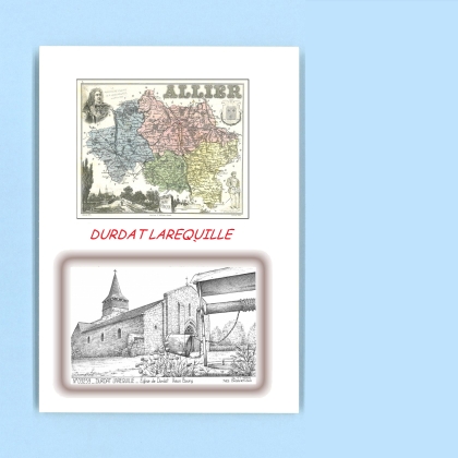 Cartes Postales impression Noir avec dpartement sur la ville de DURDAT LAREQUILLE Titre : eglise de durdat vieux bourg