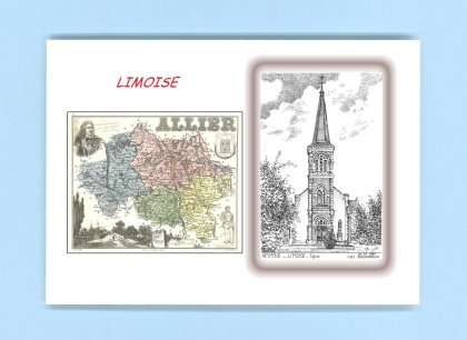 Cartes Postales impression Noir avec dpartement sur la ville de LIMOISE Titre : eglise