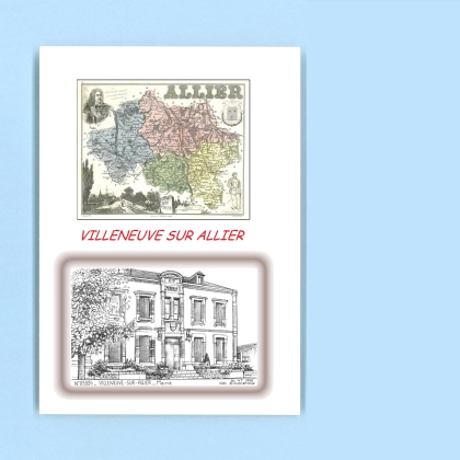 Cartes Postales impression Noir avec dpartement sur la ville de VILLENEUVE SUR ALLIER Titre : mairie