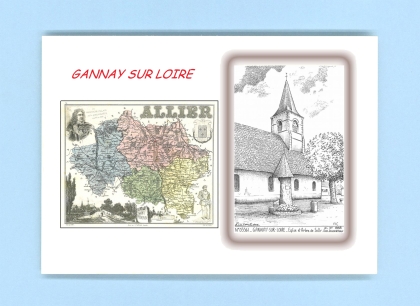 Cartes Postales impression Noir avec dpartement sur la ville de GANNAY SUR LOIRE Titre : eglise et arbre de sully