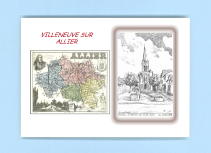 Cartes Postales impression Noir avec dpartement sur la ville de VILLENEUVE SUR ALLIER Titre : eglise