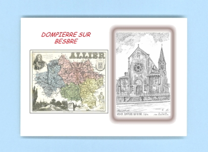 Cartes Postales impression Noir avec dpartement sur la ville de DOMPIERRE SUR BESBRE Titre : eglise