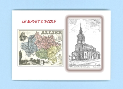 Cartes Postales impression Noir avec dpartement sur la ville de LE MAYET D ECOLE Titre : eglise