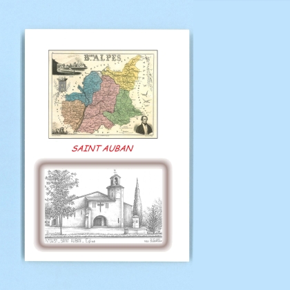 Cartes Postales impression Noir avec dpartement sur la ville de ST AUBAN Titre : eglise