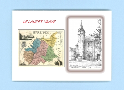 Cartes Postales impression Noir avec dpartement sur la ville de LE LAUZET UBAYE Titre : eglise