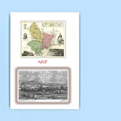 Cartes Postales impression Noir avec dpartement sur la ville de NICE Titre : vue