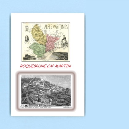 Cartes Postales impression Noir avec dpartement sur la ville de ROQUEBRUNE CAP MARTIN Titre : vue