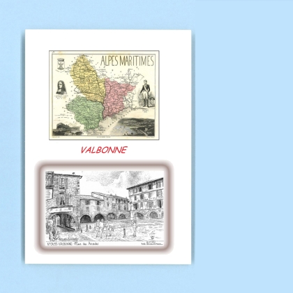Cartes Postales impression Noir avec dpartement sur la ville de VALBONNE Titre : place des arcades