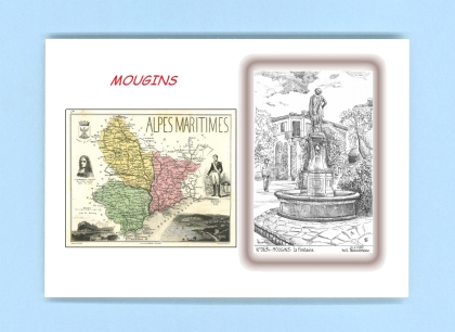 Cartes Postales impression Noir avec dpartement sur la ville de MOUGINS Titre : la fontaine
