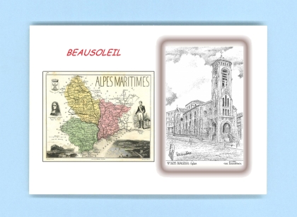 Cartes Postales impression Noir avec dpartement sur la ville de BEAUSOLEIL Titre : eglise
