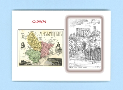 Cartes Postales impression Noir avec dpartement sur la ville de CARROS Titre : chateau et eglise