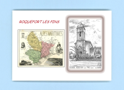 Cartes Postales impression Noir avec dpartement sur la ville de ROQUEFORT LES PINS Titre : eglise