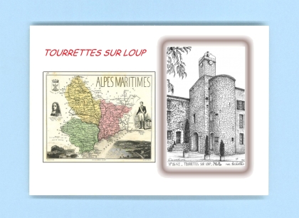 Cartes Postales impression Noir avec dpartement sur la ville de TOURRETTES SUR LOUP Titre : tour de l horloge