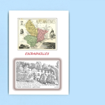 Cartes Postales impression Noir avec dpartement sur la ville de ESCRAGNOLLES Titre : eglise et mairie