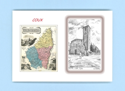 Cartes Postales impression Noir avec dpartement sur la ville de COUX Titre : eglise