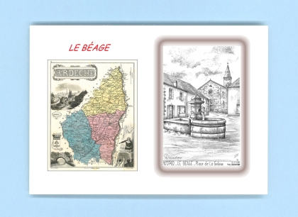 Cartes Postales impression Noir avec dpartement sur la ville de LE BEAGE Titre : place de la fontaine