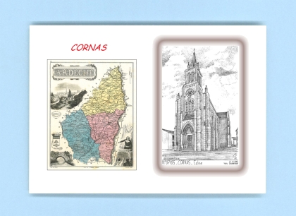 Cartes Postales impression Noir avec dpartement sur la ville de CORNAS Titre : eglise