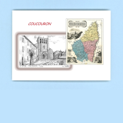 Cartes Postales impression Noir avec dpartement sur la ville de COUCOURON Titre : eglise