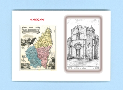 Cartes Postales impression Noir avec dpartement sur la ville de SARRAS Titre : eglise