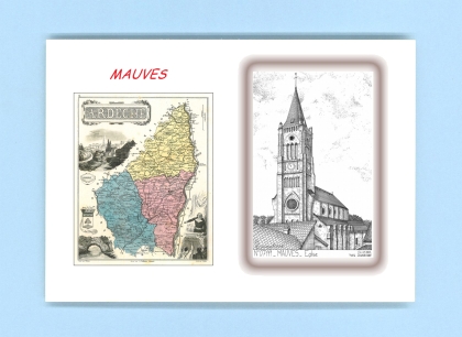 Cartes Postales impression Noir avec dpartement sur la ville de MAUVES Titre : eglise