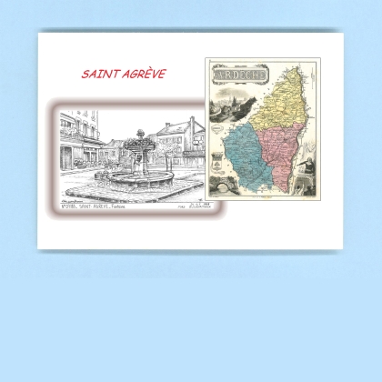 Cartes Postales impression Noir avec dpartement sur la ville de ST AGREVE Titre : fontaine