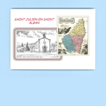 Cartes Postales impression Noir avec dpartement sur la ville de ST JULIEN EN ST ALBAN Titre : eglise