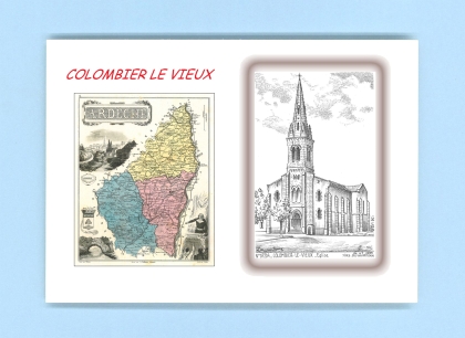 Cartes Postales impression Noir avec dpartement sur la ville de COLOMBIER LE VIEUX Titre : eglise