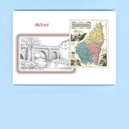Cartes Postales impression Noir avec dpartement sur la ville de PRIVAS Titre : pont louis XIII