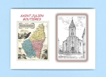 Cartes Postales impression Noir avec dpartement sur la ville de ST JULIEN BOUTIERES Titre : eglise