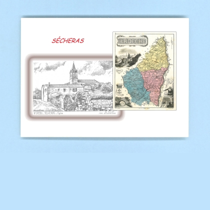 Cartes Postales impression Noir avec dpartement sur la ville de SECHERAS Titre : eglise