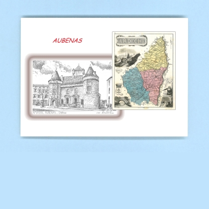 Cartes Postales impression Noir avec dpartement sur la ville de AUBENAS Titre : chateau (mairie)