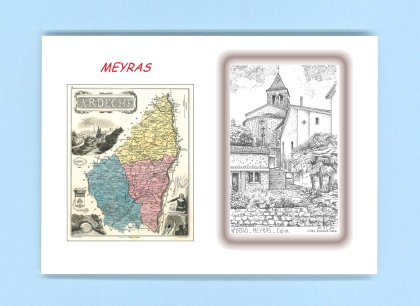 Cartes Postales impression Noir avec dpartement sur la ville de MEYRAS Titre : eglise