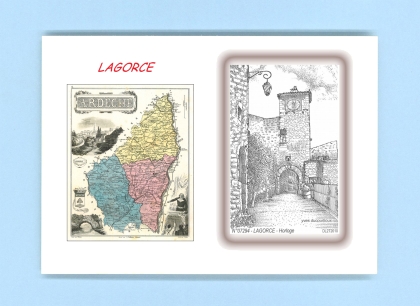 Cartes Postales impression Noir avec dpartement sur la ville de LAGORCE Titre : horloge