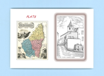 Cartes Postales impression Noir avec dpartement sur la ville de PLATS Titre : fontaine et eglise