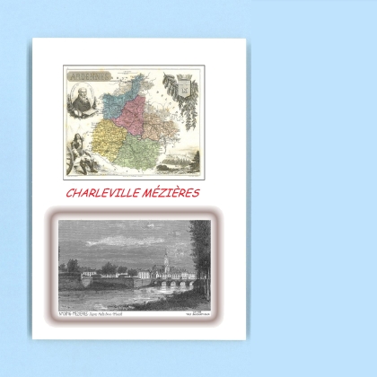 Cartes Postales impression Noir avec dpartement sur la ville de CHARLEVILLE MEZIERES Titre : vue de mezieres