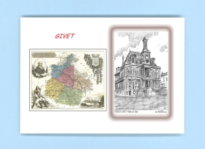 Cartes Postales impression Noir avec dpartement sur la ville de GIVET Titre : hotel de ville