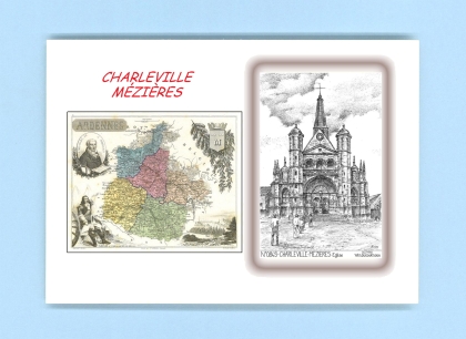 Cartes Postales impression Noir avec dpartement sur la ville de CHARLEVILLE MEZIERES Titre : eglise