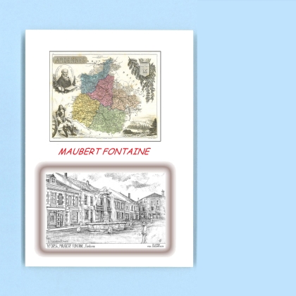 Cartes Postales impression Noir avec dpartement sur la ville de MAUBERT FONTAINE Titre : fontaine