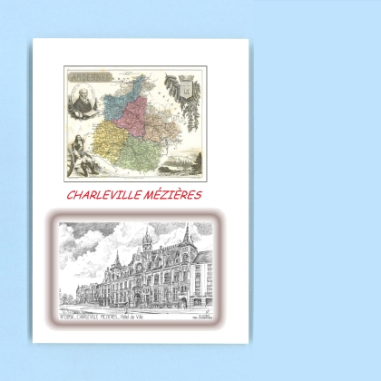 Cartes Postales impression Noir avec dpartement sur la ville de CHARLEVILLE MEZIERES Titre : hotel de ville