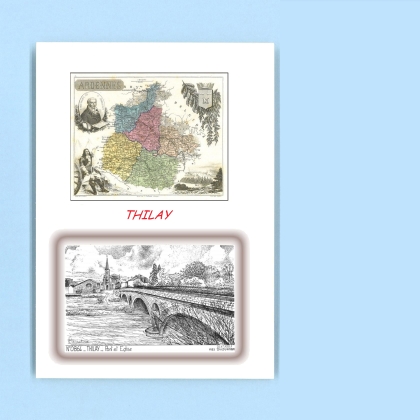 Cartes Postales impression Noir avec dpartement sur la ville de THILAY Titre : pont et eglise