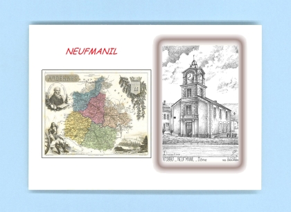 Cartes Postales impression Noir avec dpartement sur la ville de NEUFMANIL Titre : dome