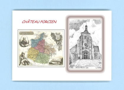 Cartes Postales impression Noir avec dpartement sur la ville de CHATEAU PORCIEN Titre : eglise