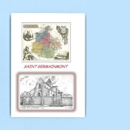 Cartes Postales impression Noir avec dpartement sur la ville de ST GERMAINMONT Titre : eglise