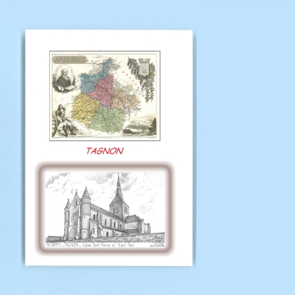 Cartes Postales impression Noir avec dpartement sur la ville de TAGNON Titre : eglise st pierre et st paul
